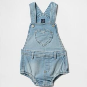 GAP Factory Heart-Patch Jean Shortall Romper | 0-3M